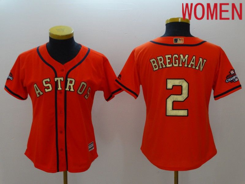 Women Houston Astros #2 Bregman Orange Gold word of champion Game MLB Jersey